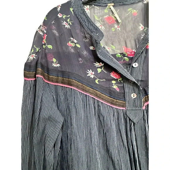 Free People Hearts And Colors Striped Tunic Blouse Top Size M - Picture 5 of 6